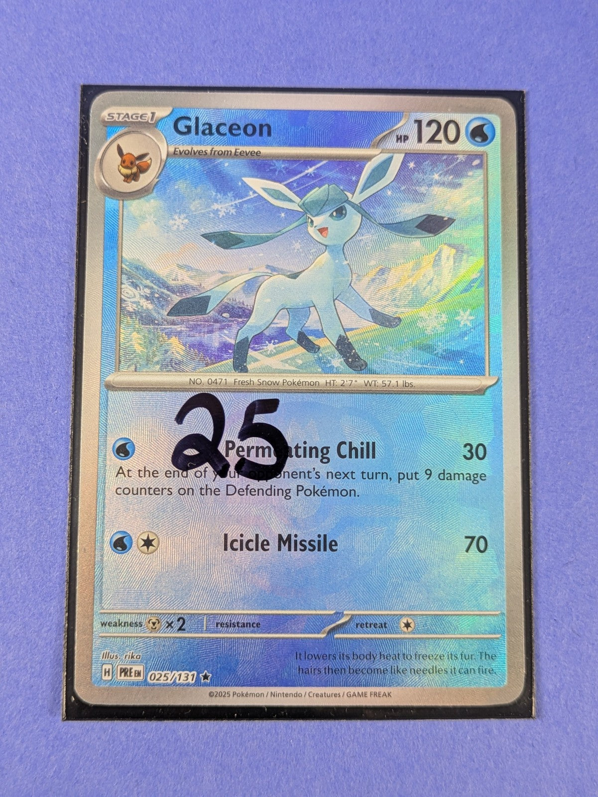 Glaceon - 025/131 - Rare Prismatic Evolution Master Ball Pattern - Pokemon - NM