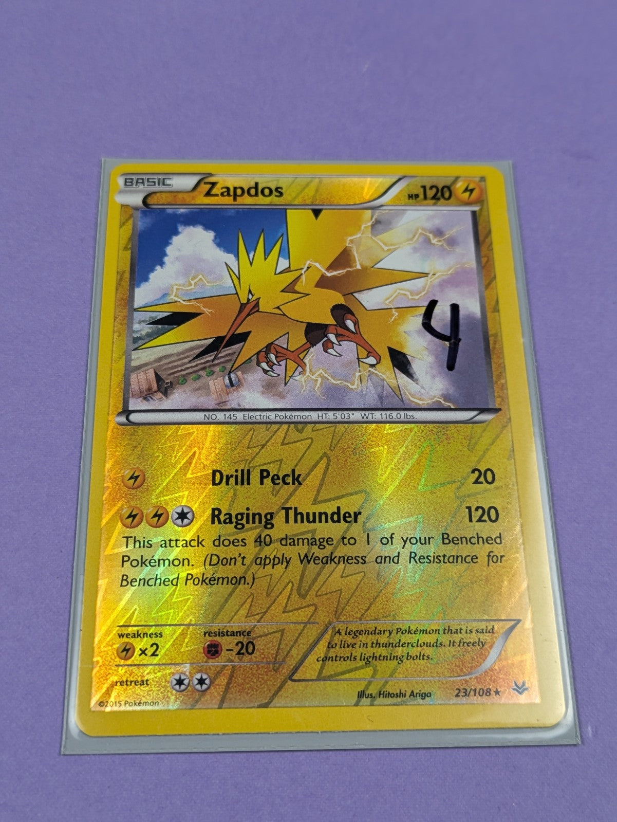 Zapdos - 23/108 - Rare Reverse Holo Roaring Skies - Pokemon Card - NM