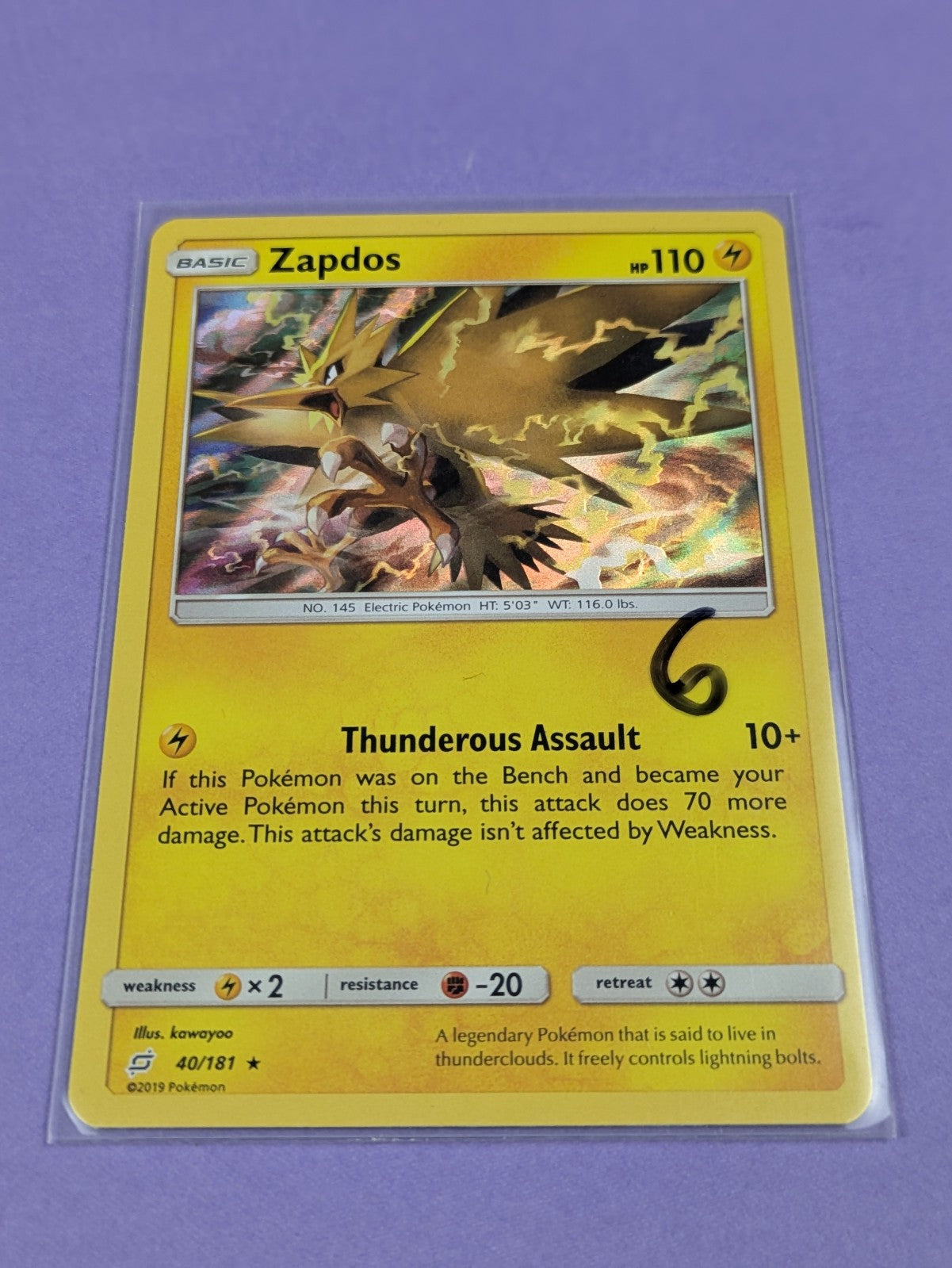 Zapdos - 40/181 - Rare Holo Team Up - Pokemon Card - NM