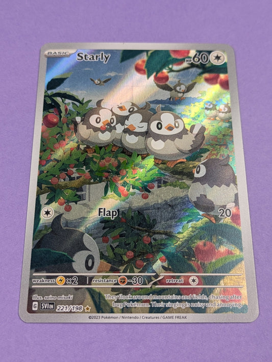 Starly - 221/198 - Illustration Rare Holo Scarlet & Violet - Pokemon Card - NM