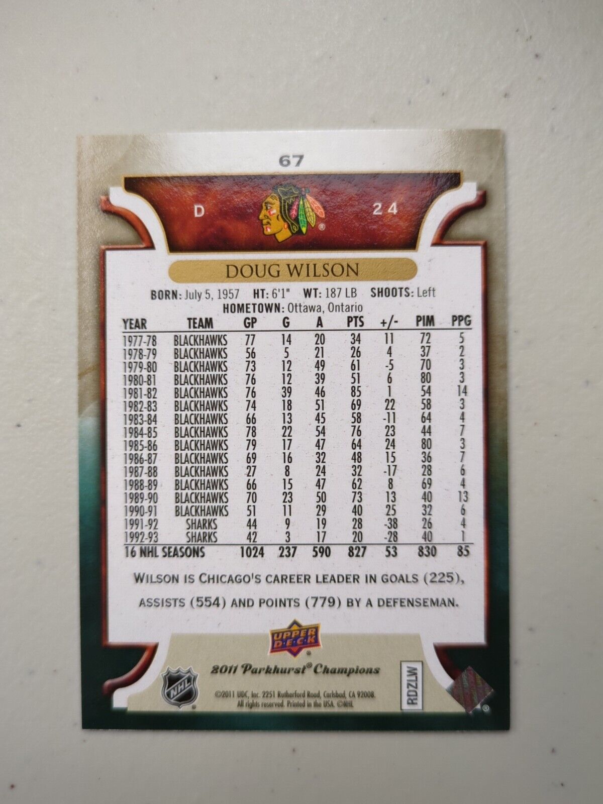 2011-12 Parkhurst Champions #67 Doug Wilson Chicago Blackhawks