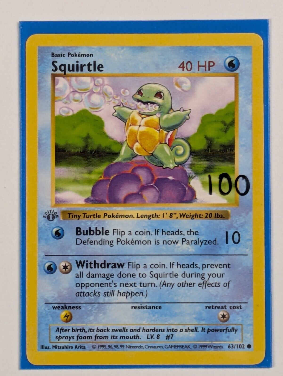 Squirtle - 63/102 - Common 1st Edition Base Set - Pokemon Card - NM