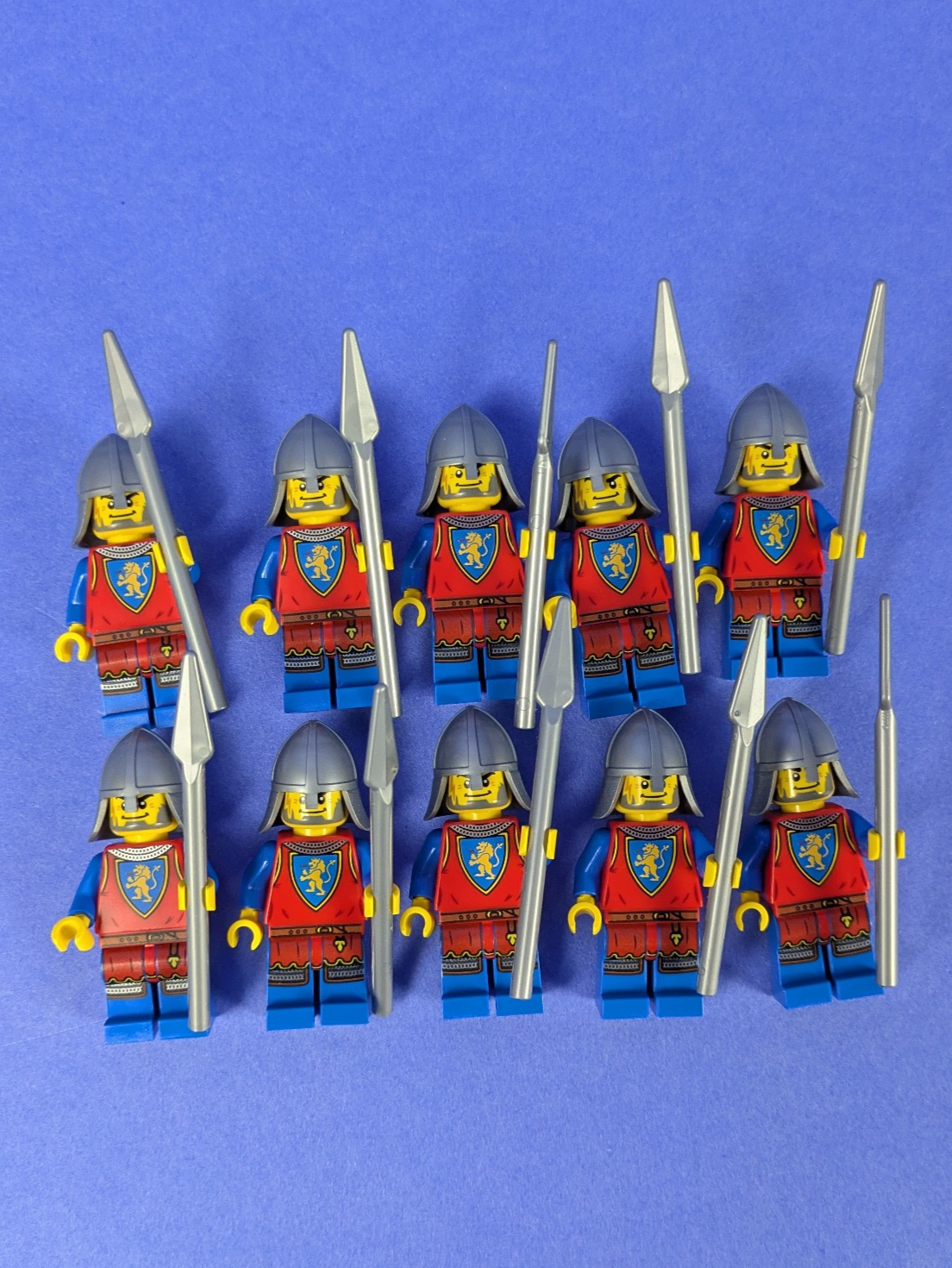 Lego Castle: Lion Knight - Male Gray Beard Nasal Helmet w/ Spear - 10 Army Pack!