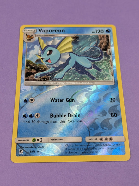 Vaporeon - 18/68 - Rare Reverse Holo Hidden Fates - Pokemon Card - NM