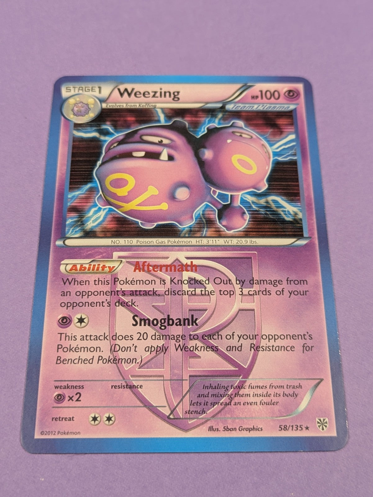 Weezing - 58/13 - Rare Holo Plasma Storm - Pokemon Card - LP