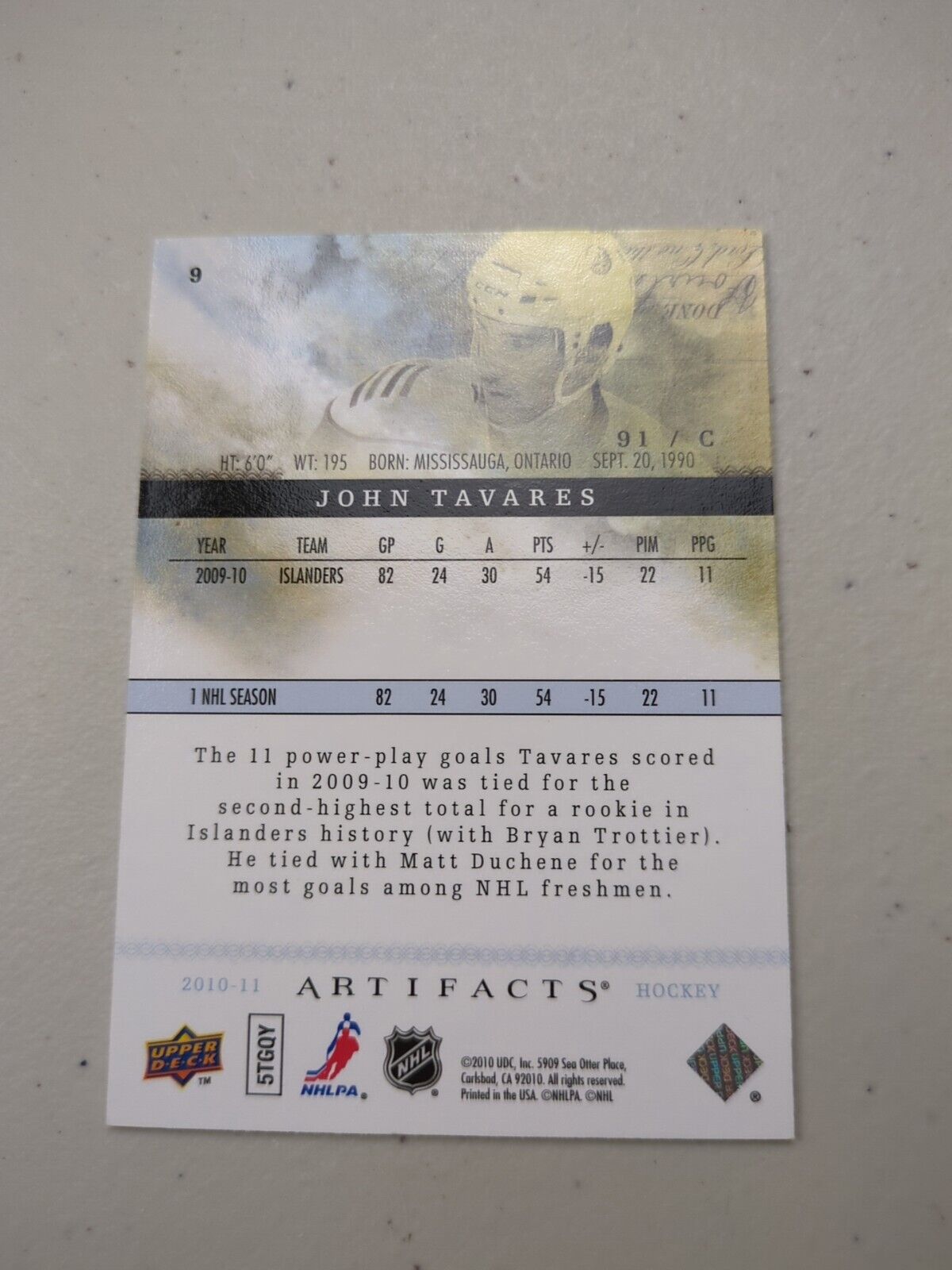 2010-11 Upper Deck Artifacts John Tavares New York Islanders NO #9