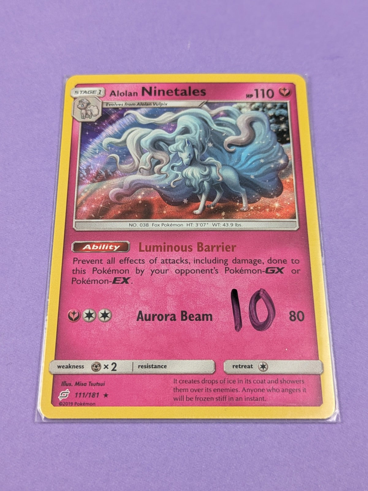 Alolan Ninetales - 111/181 - Rare Reverse Holo Team Up - Pokemon Card - NM