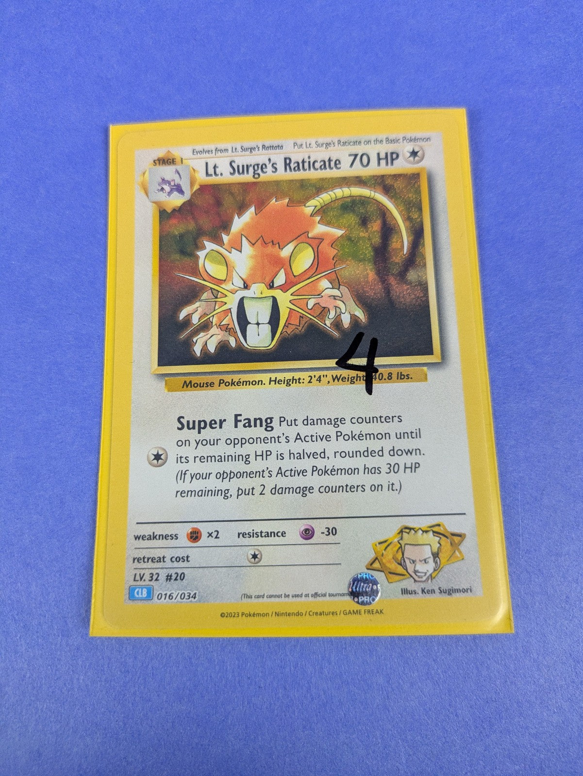 Lt. Surge's Raticate - 016/034 - Holo Promo TCG Classic - Blastoise CLB - NM