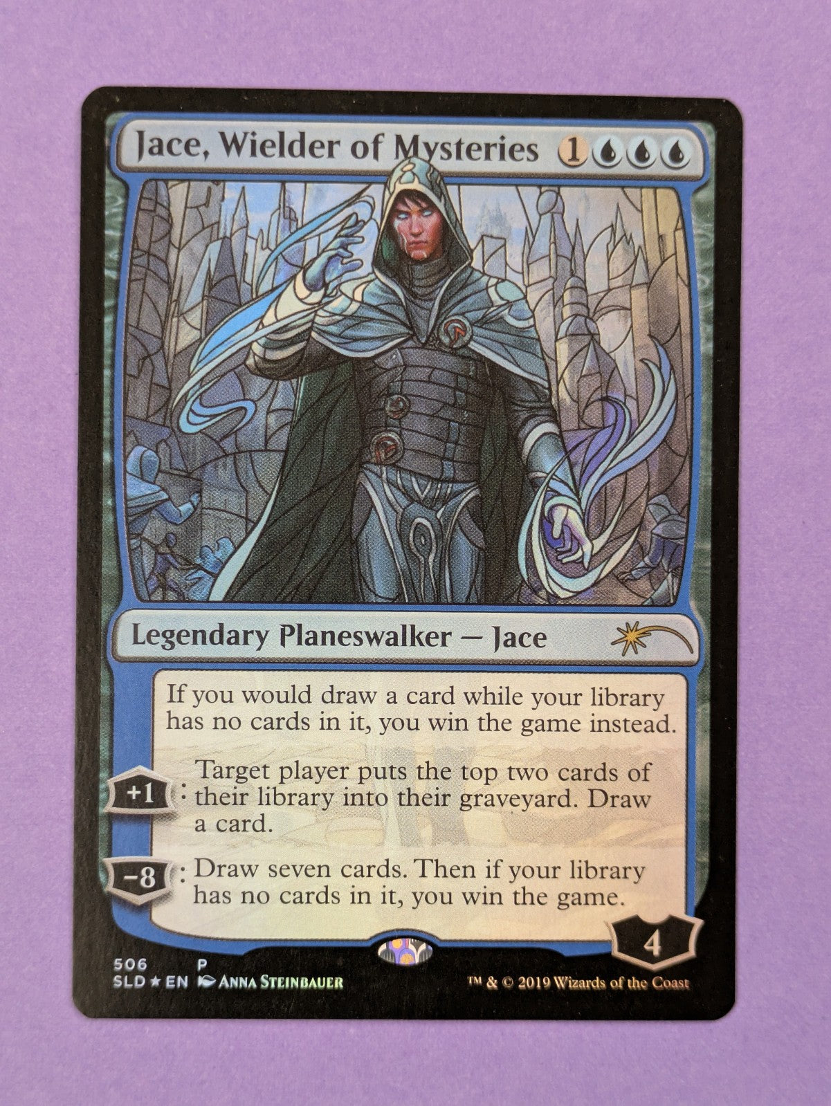 MTG Magic: Jace, Wielder of Mysteries - Stained Glass Foil Promo #506 Collector's Kingdom MTG Magic: Jace, Wielder of Mysteries - Stained Glass Foil Promo #506 Collector's Kingdom