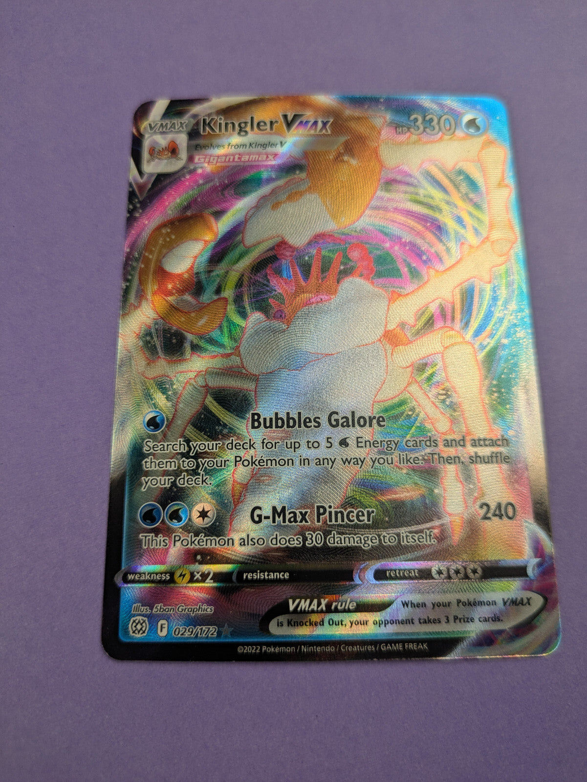 Kingler VMAX- 029/172- Ultra Rare Sword & Shield - Pokemon Card- NM