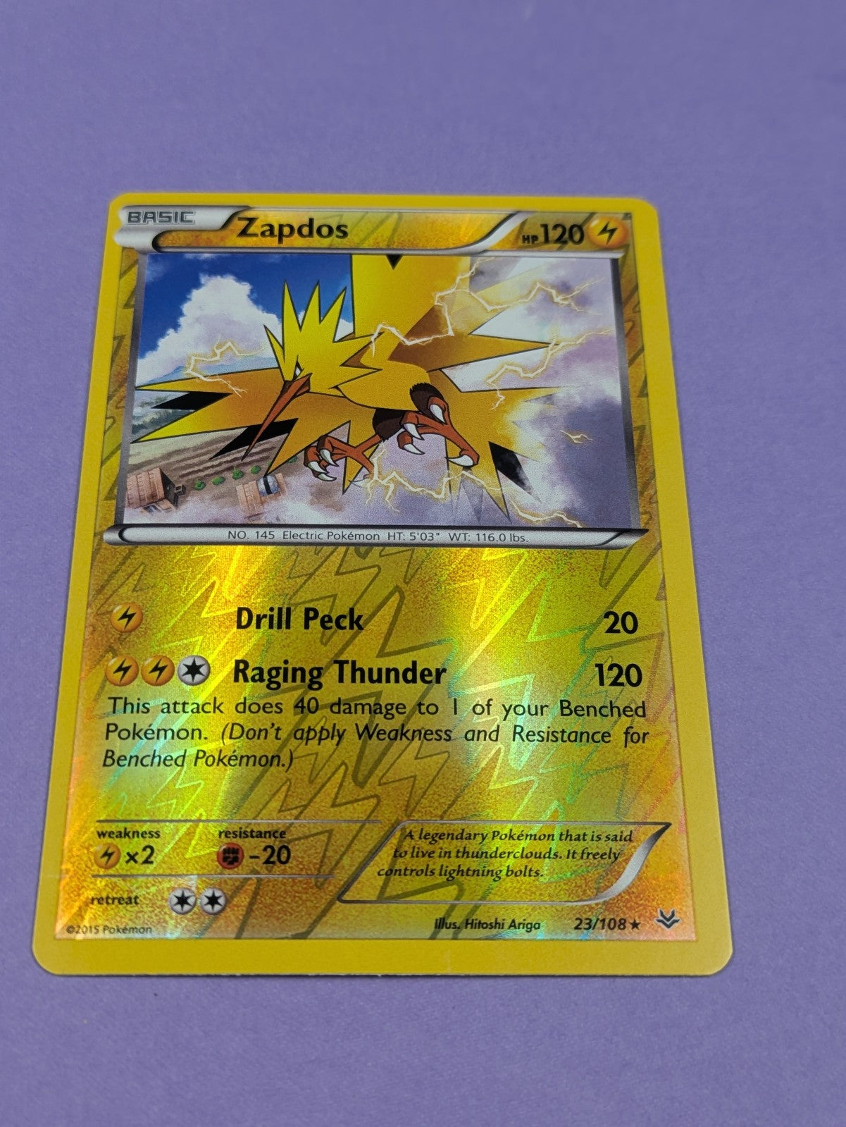 Zapdos - 23/108 - Rare Reverse Holo Roaring Skies - Pokemon Card - NM