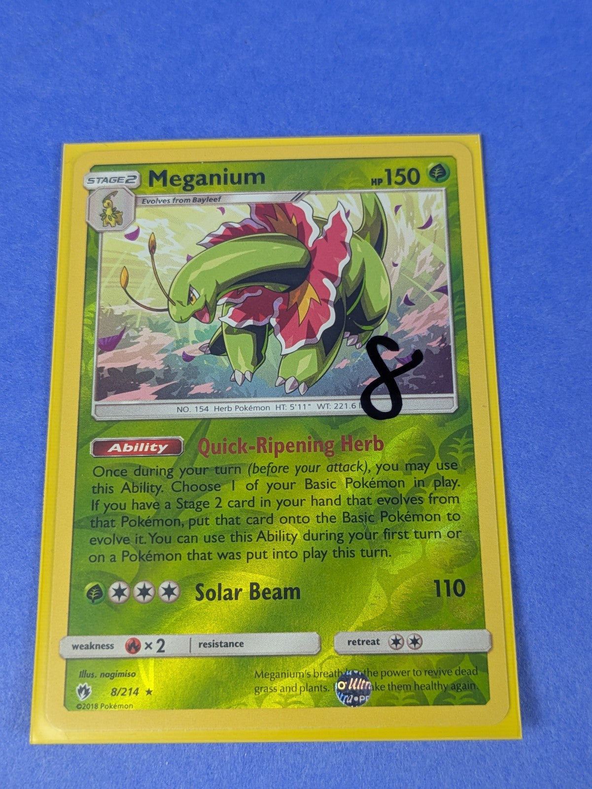 Meganium - 8/214 - Rare Reverse Holo Lost Thunder - Pokemon Card - LP
