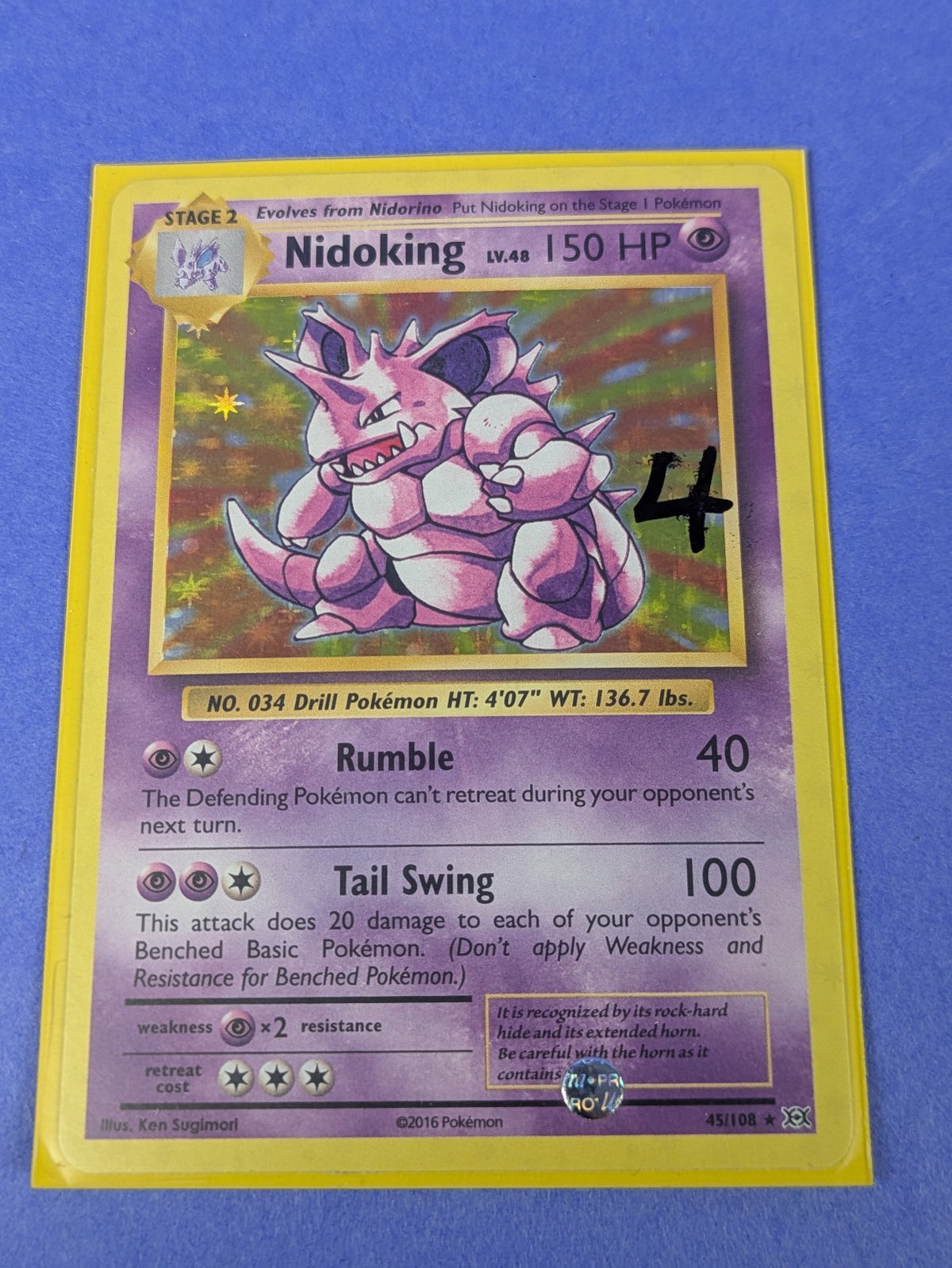 Nidok - 45/108 - Rare Reverse Holo Evolutions - Pokemon Card - NM