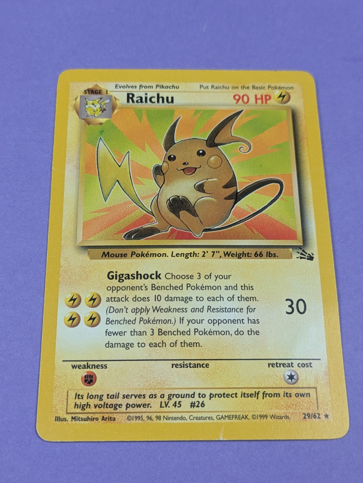 Raichu - 29/62 - Rare Fossil - Pokemon Card - LP