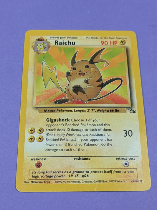 Raichu - 29/62 - Rare Fossil - Pokemon Card - LP