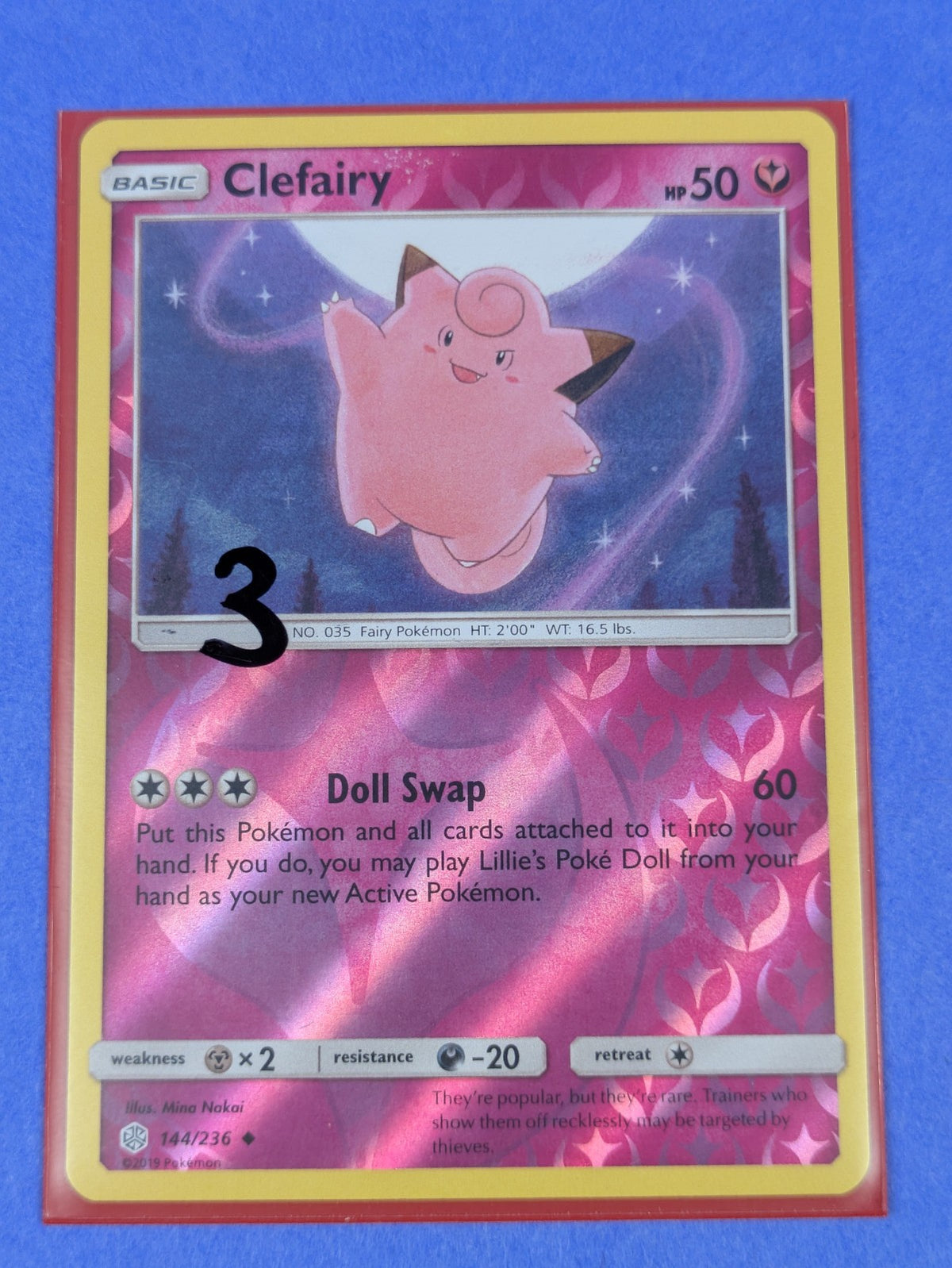 Clefairy - 144/236 - Uncommon Reverse Holo Cosmic Eclipse - Pokemon Card - NM