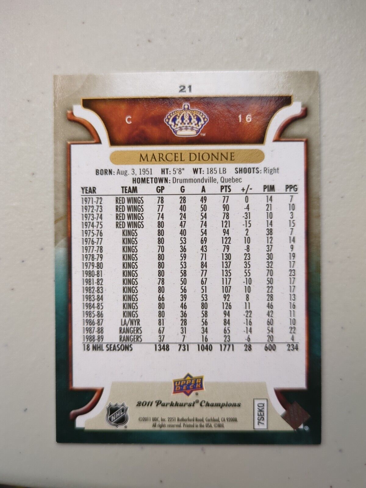 2011-12 Parkhurst Champions Marcel Dionne #21 Los Angeles Kings
