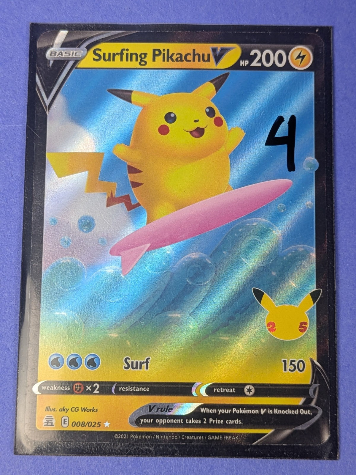 Surfing Pikachu V - 008/025 - Ultra Rare Celebrations - Pokemon Card - NM