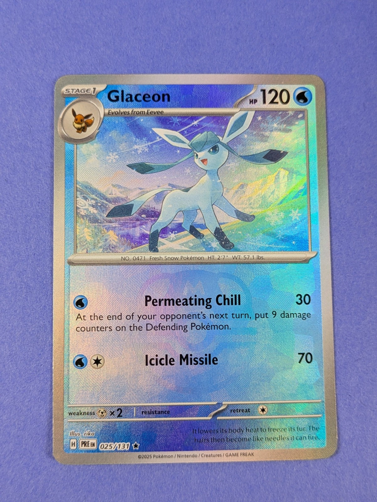 Glaceon - 025/131 - Rare Prismatic Evolution Master Ball Pattern - Pokemon - NM
