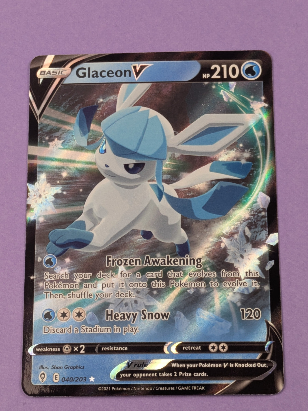 Glaceon V -040/203 -Ultra Rare Sword & Shield: Evolving Skies- Pokemon Card -NM