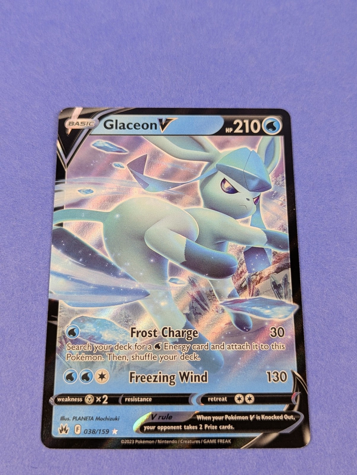 Glaceon V - 038/159 - Rare Holo V Crown Zenith - Pokemon Card - NM