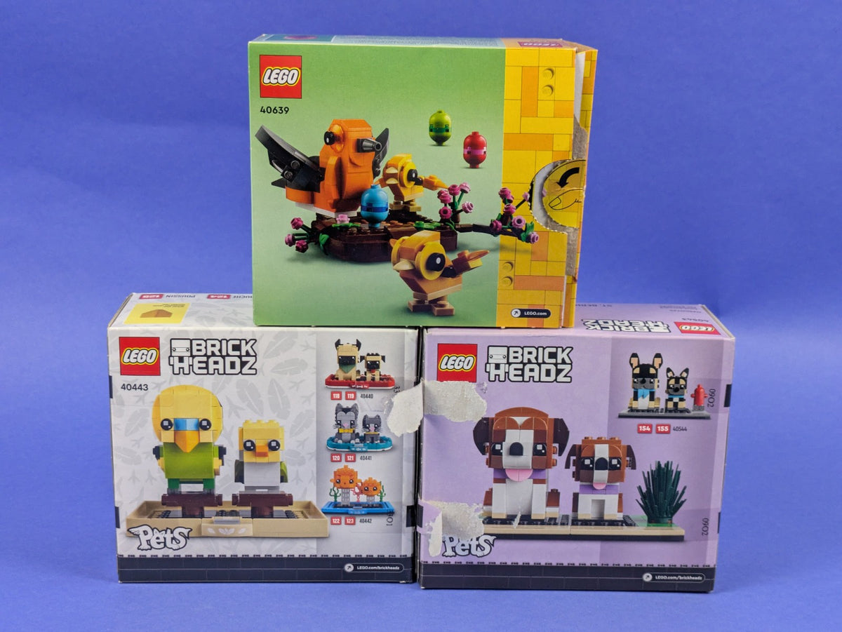 LEGO 3 Set Bundle: Budgie & Chick 40443, St. Bernard 40543, Bird's Nest 40639