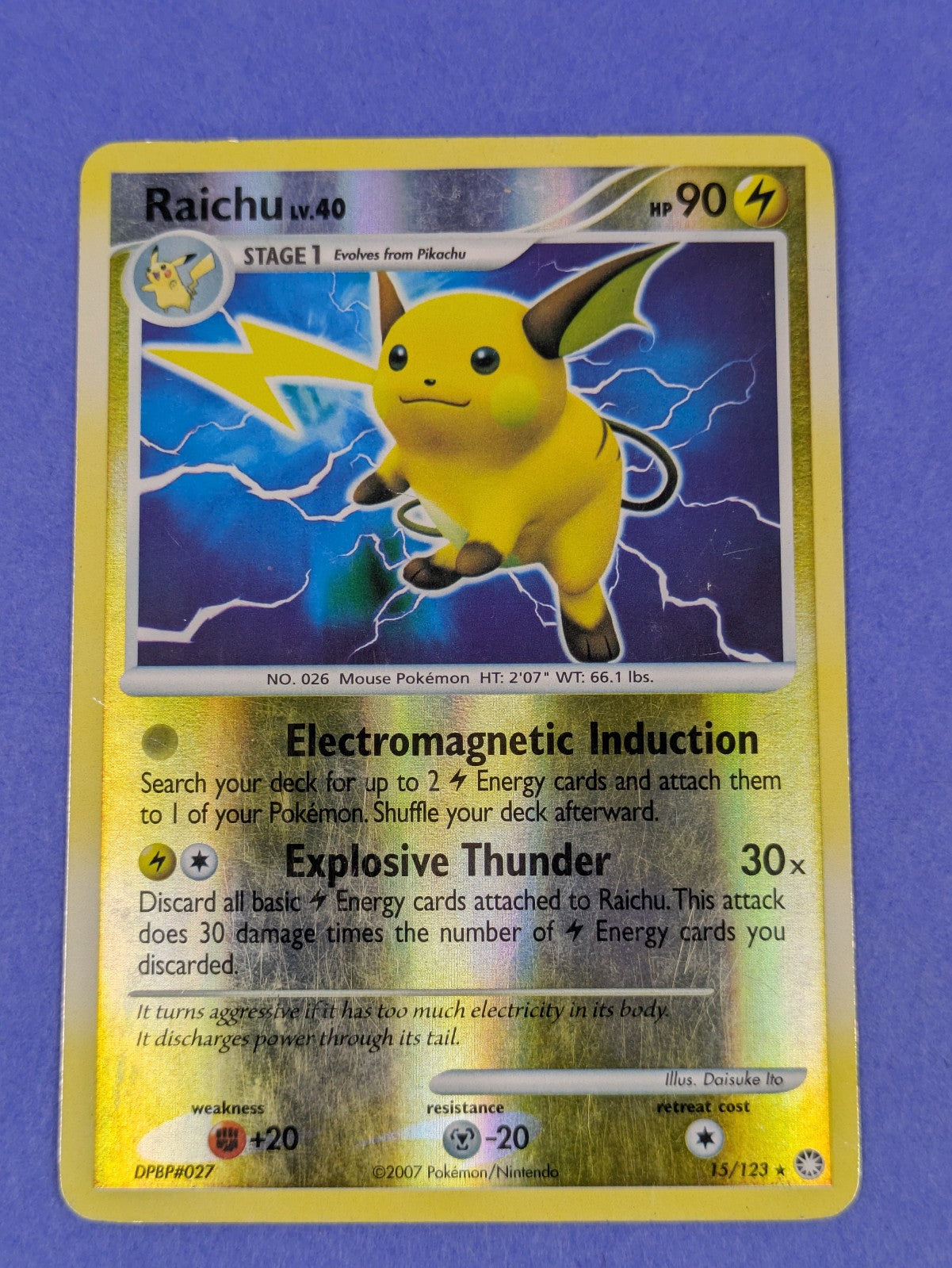 Raichu - 15/123 - Rare Reverse Holo Mysterious Treasures - Pokemon - HP