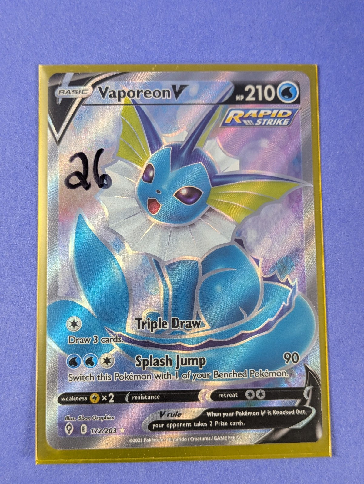 Vaporeon V - 172/203 - Full Art Ultra Rare Holo Evolving Skies - Pokemon - NM