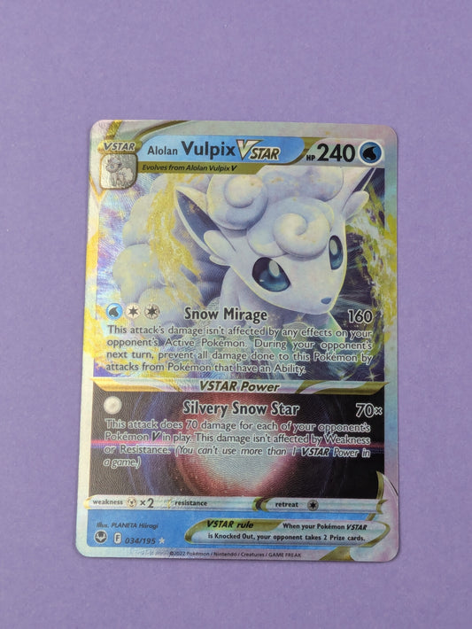 Alolan Vulpix VSTAR - 034/195 - Ultra Rare Sword & Shield- Pokemon Card - NM