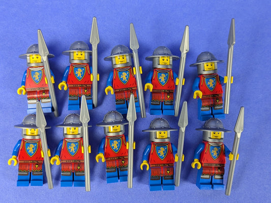 Lego Castle: Lion Knight - Male Happy Kettle Hat w/ Spear - 10 Army Pack!