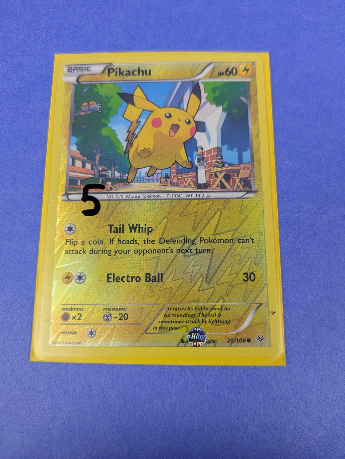 Pikachu - 20/108 - Common Reverse Holo Roaring Skies Pokemon Card - NM
