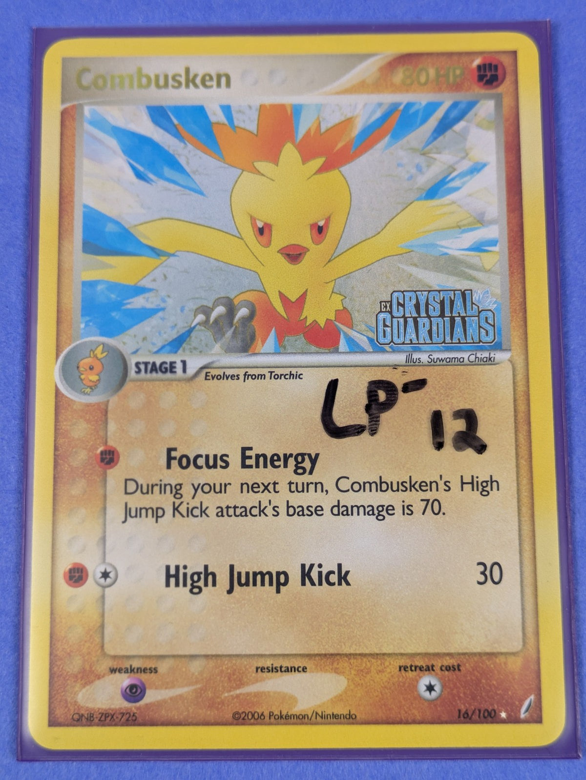 Combusken - 16/100 - Rare Reverse Holo Crystal Guardians - Pokemon Card - LP