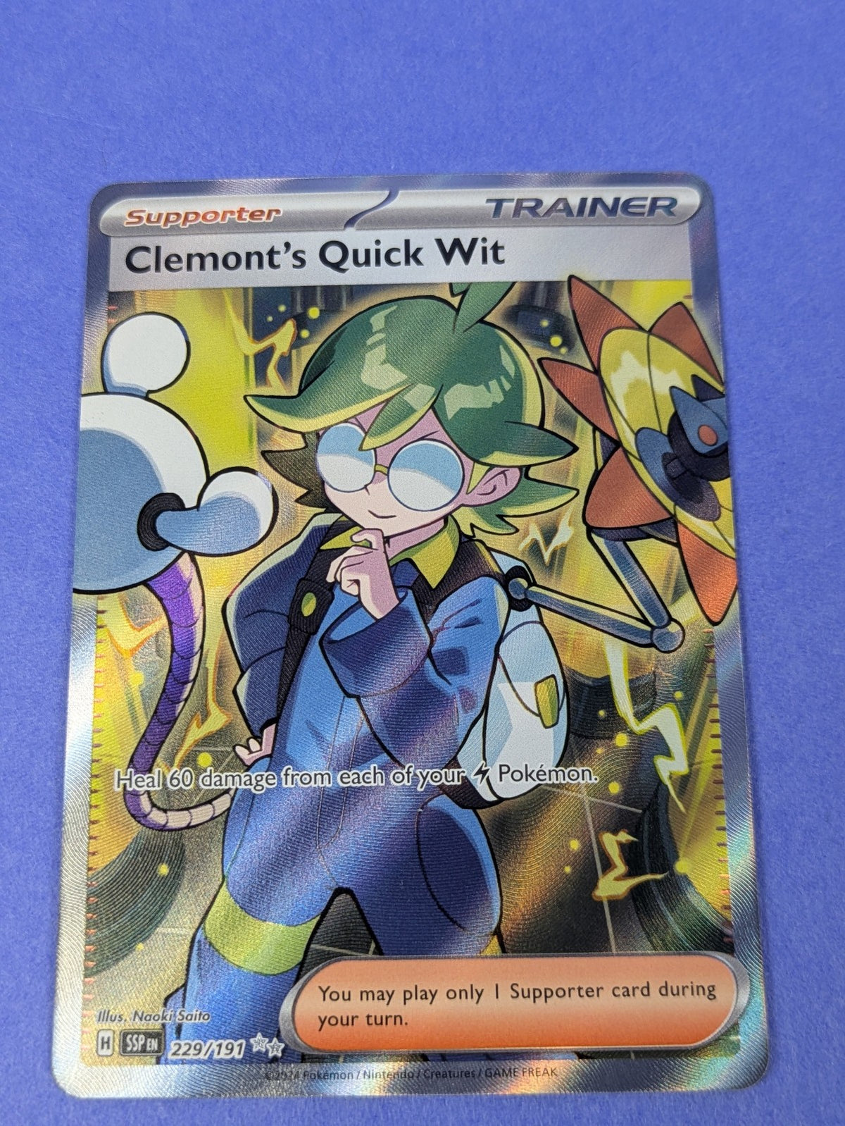 Clemont's Quick Wit - 229/191 - Ultra Rare Holo Surging Sparks - Pokemon - NM