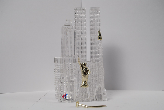 Hofbauer Magic Crystal New York Skylines World Trade Center Glass Paperweight
