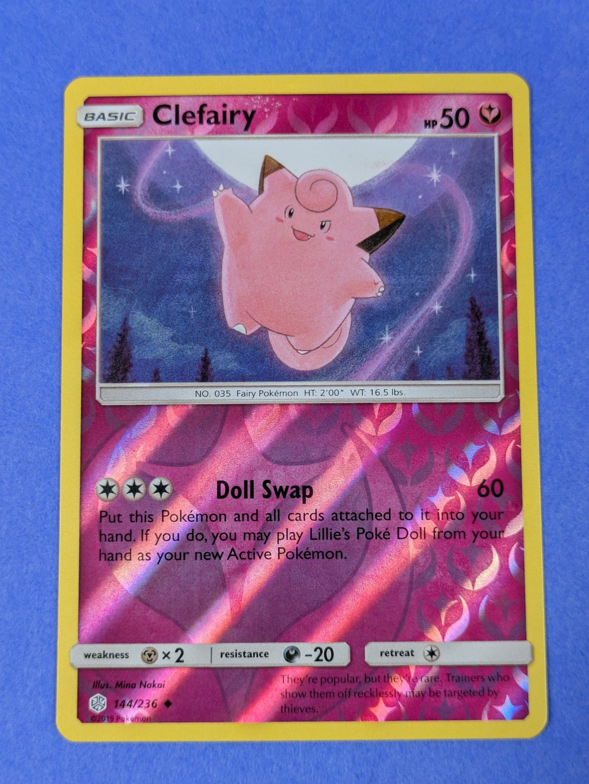 Clefairy - 144/236 - Uncommon Reverse Holo Cosmic Eclipse - Pokemon Card - NM