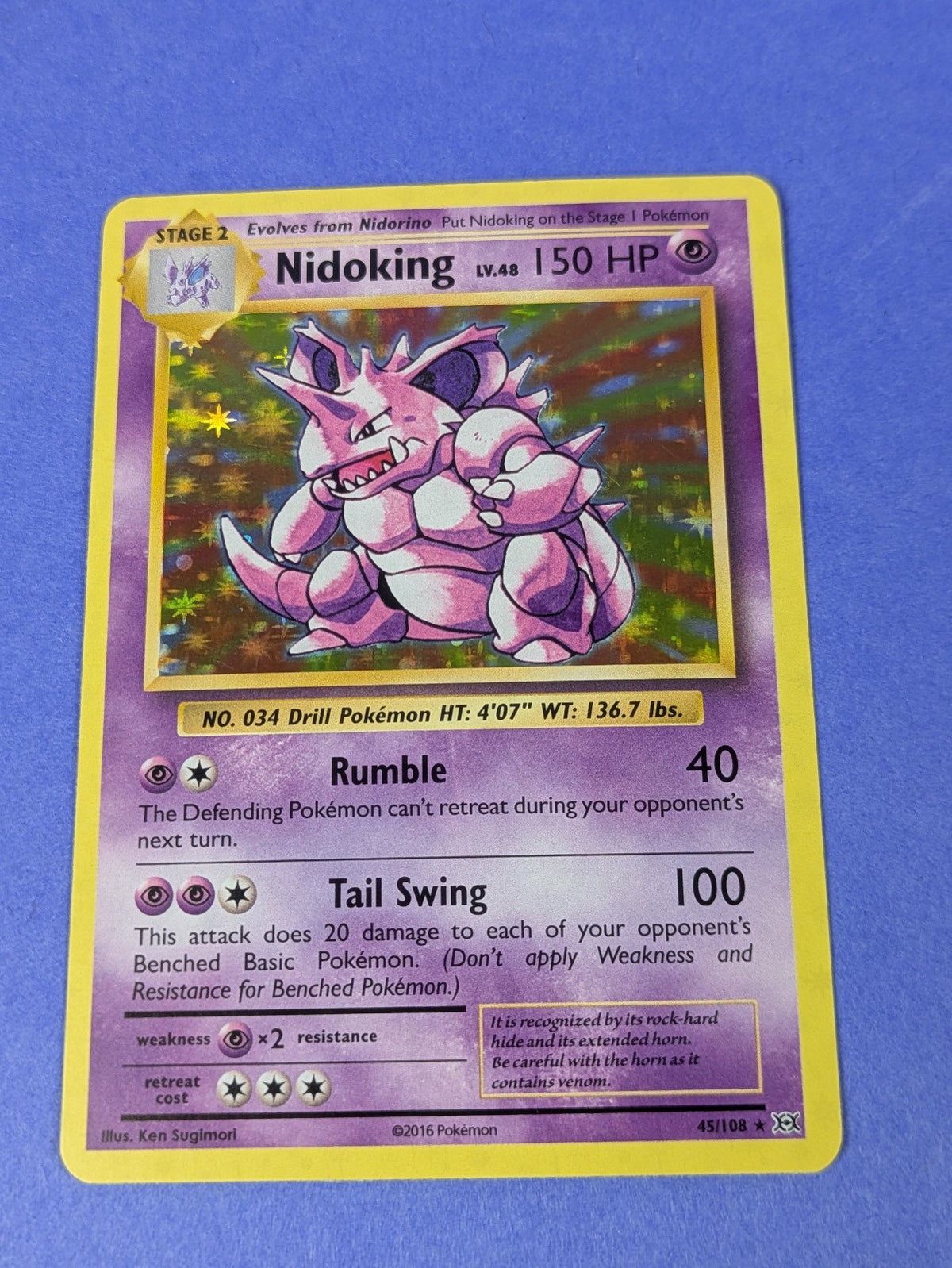 Nidok - 45/108 - Rare Reverse Holo Evolutions - Pokemon Card - NM