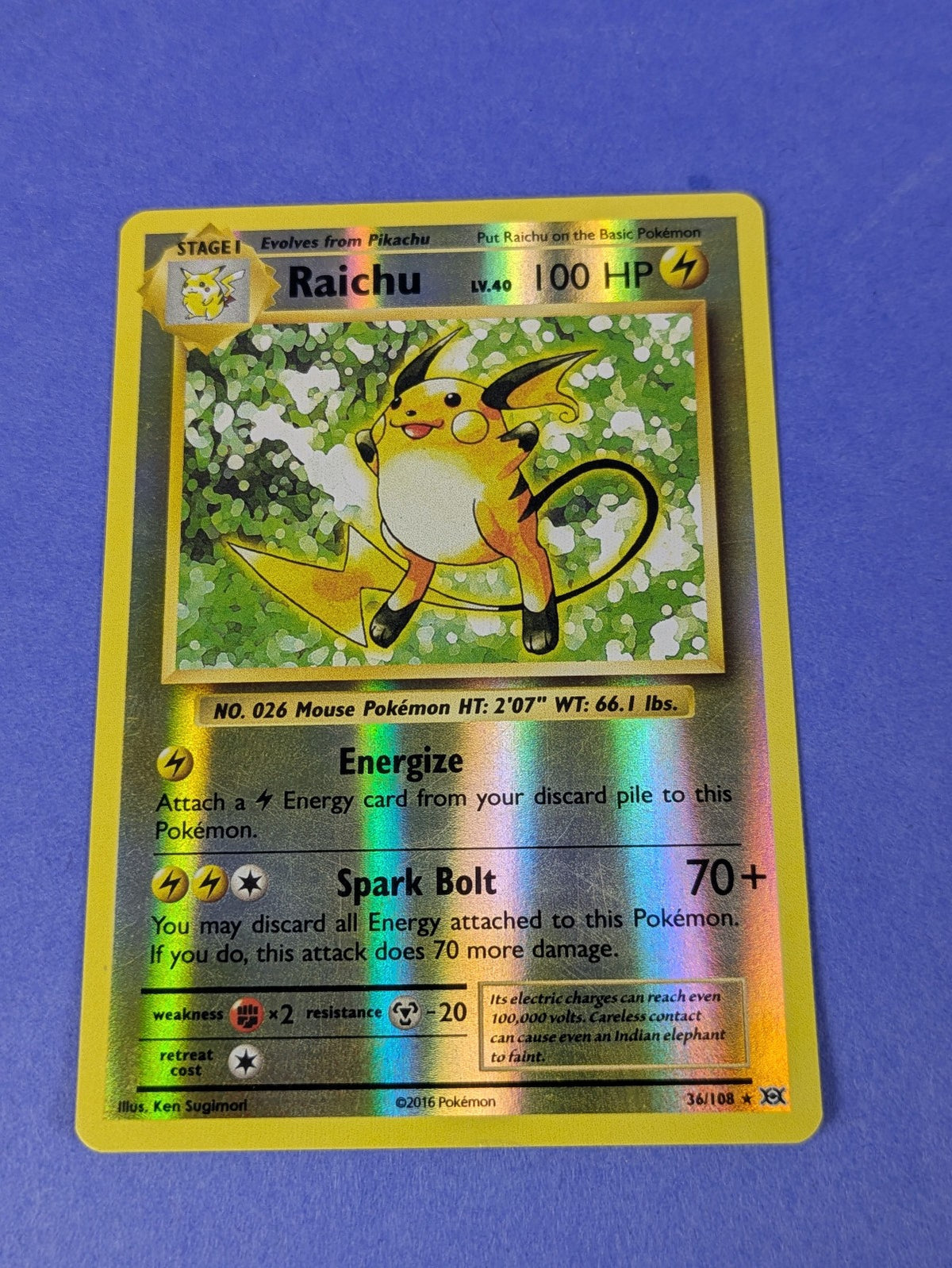 Raichu - 36/108 - Rare Reverse Holo Evolutions - Pokemon Card - NM