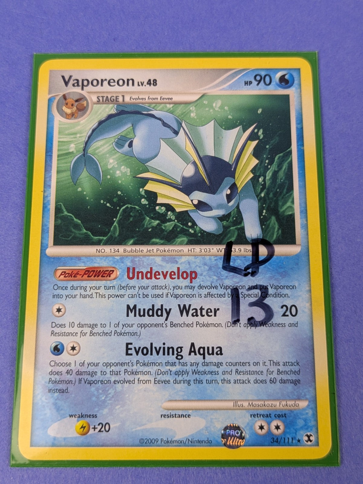 Vaporeon - 34/111 - Rare Rising Rivals - Pokemon Card - LP