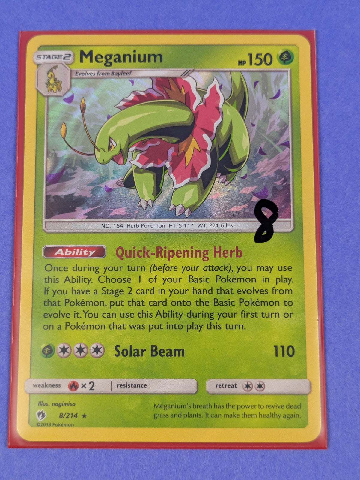 Meganium - 8/214 - Holo Rare Lost Thunder - Pokemon Card - NM