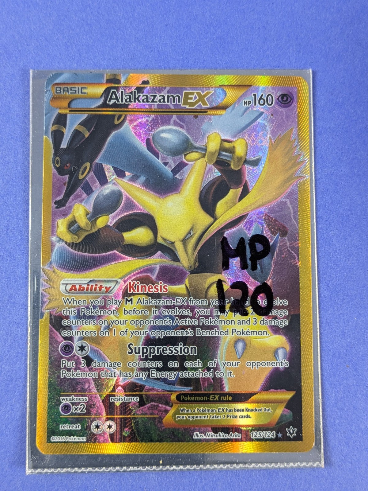 Alakazam EX - 125/124 - Rare Secret Holo Fates Collide - Pokemon Card - MP