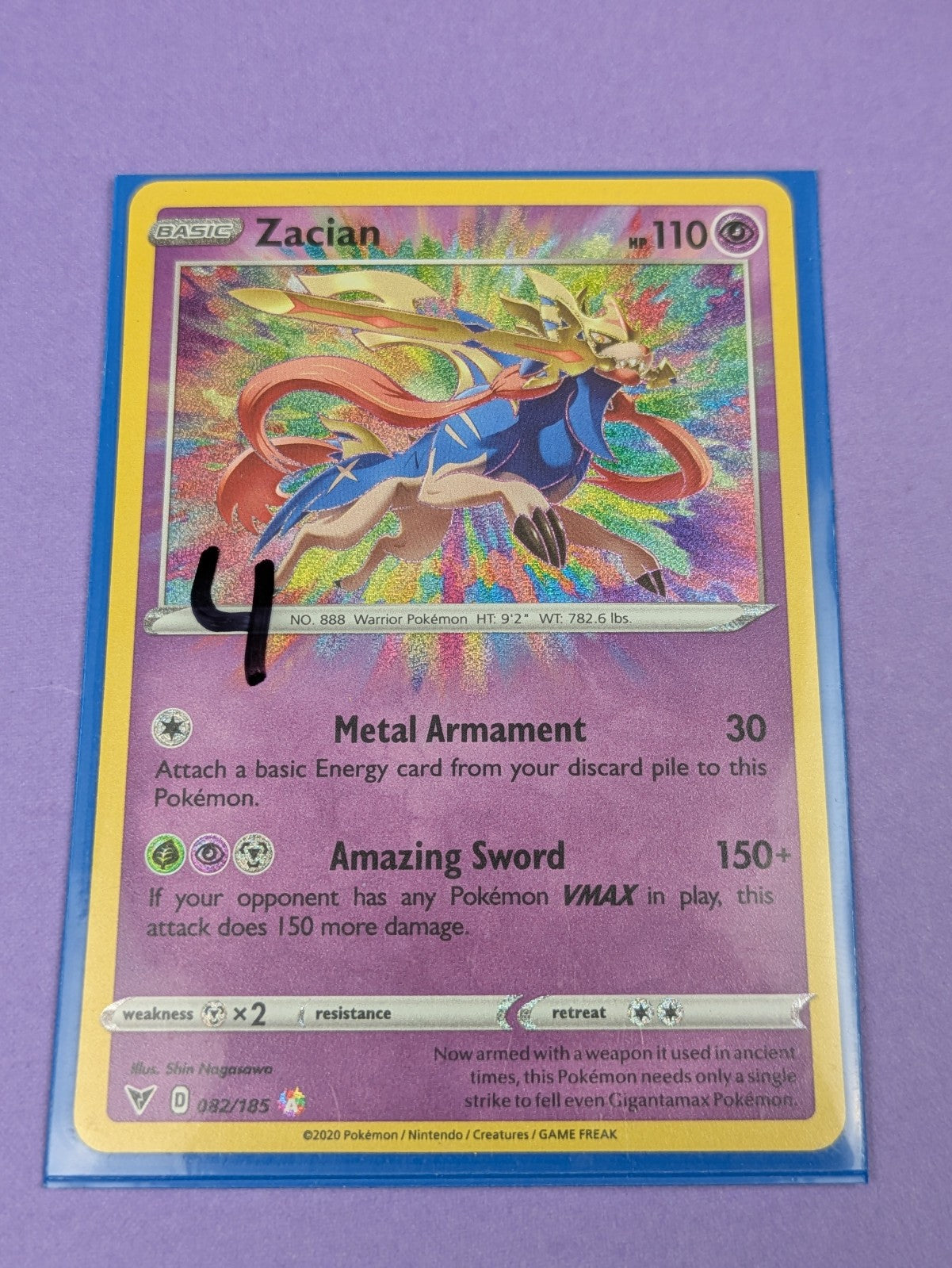 Zacian - 082/185 - Amazing Rare Holo Vivid Voltage - Pokemon Card - NM