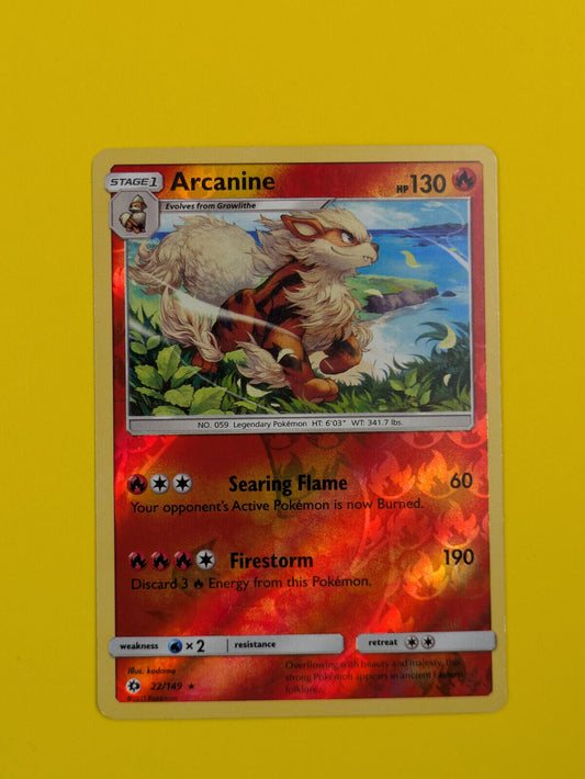 Arcanine - 22/149 - Rare Reverse Holo Sun & Moon - Pokemon Card - NM
