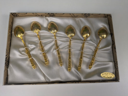 Vintage Set of 6 Spoon Collectible Gold-Plated Tableware 24k Gold Made in France