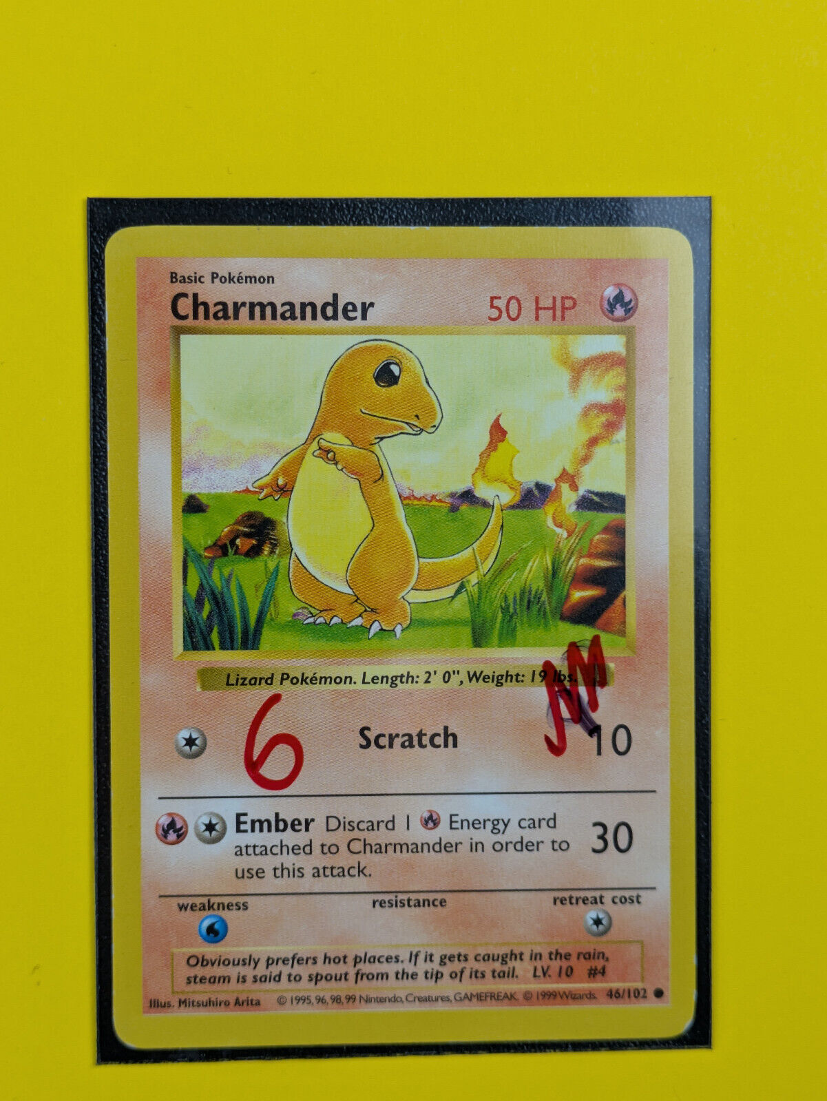 Charmander - 46/102 - Common Shadowless Base Set - Pokemon Card - NM