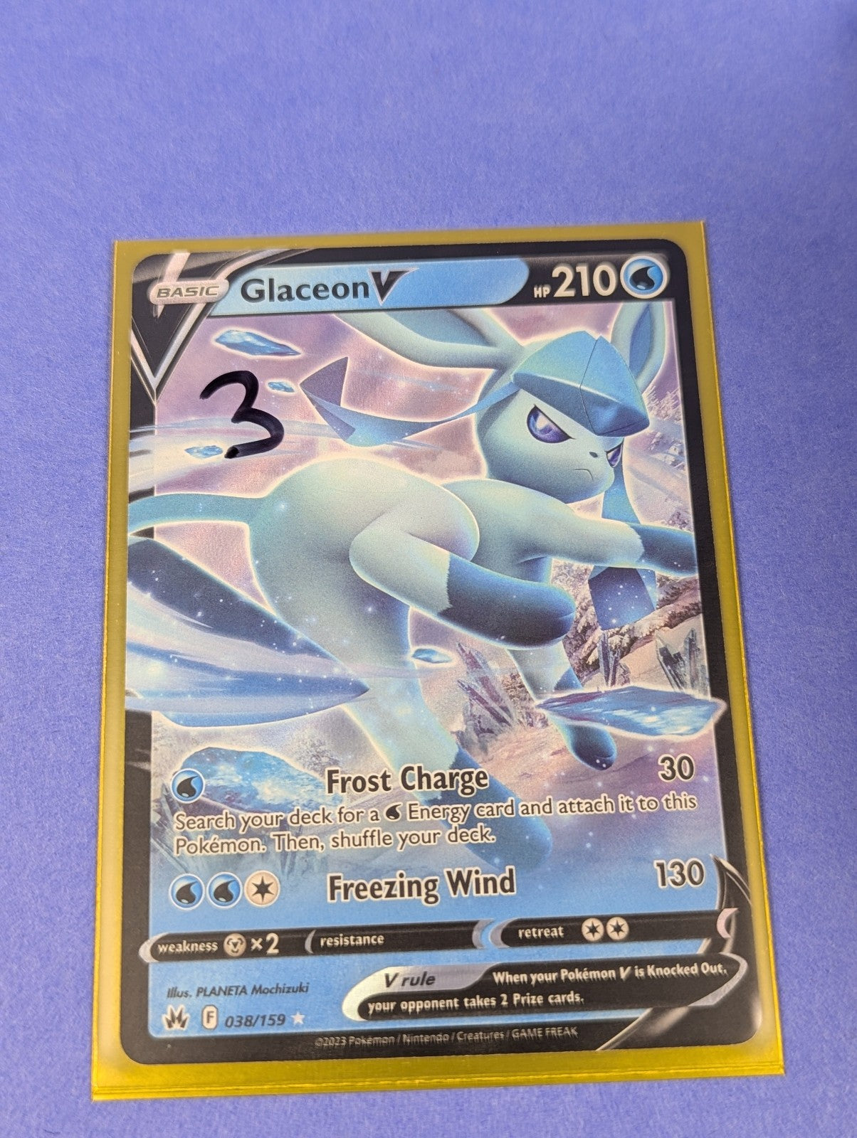 Glaceon V - 038/159 - Rare Holo V Crown Zenith - Pokemon Card - NM