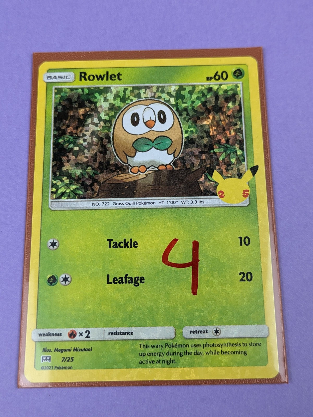 Rowlet - 7/25 - 25th Anniversary Holo Promo McDonald's Collection 2021 - NM