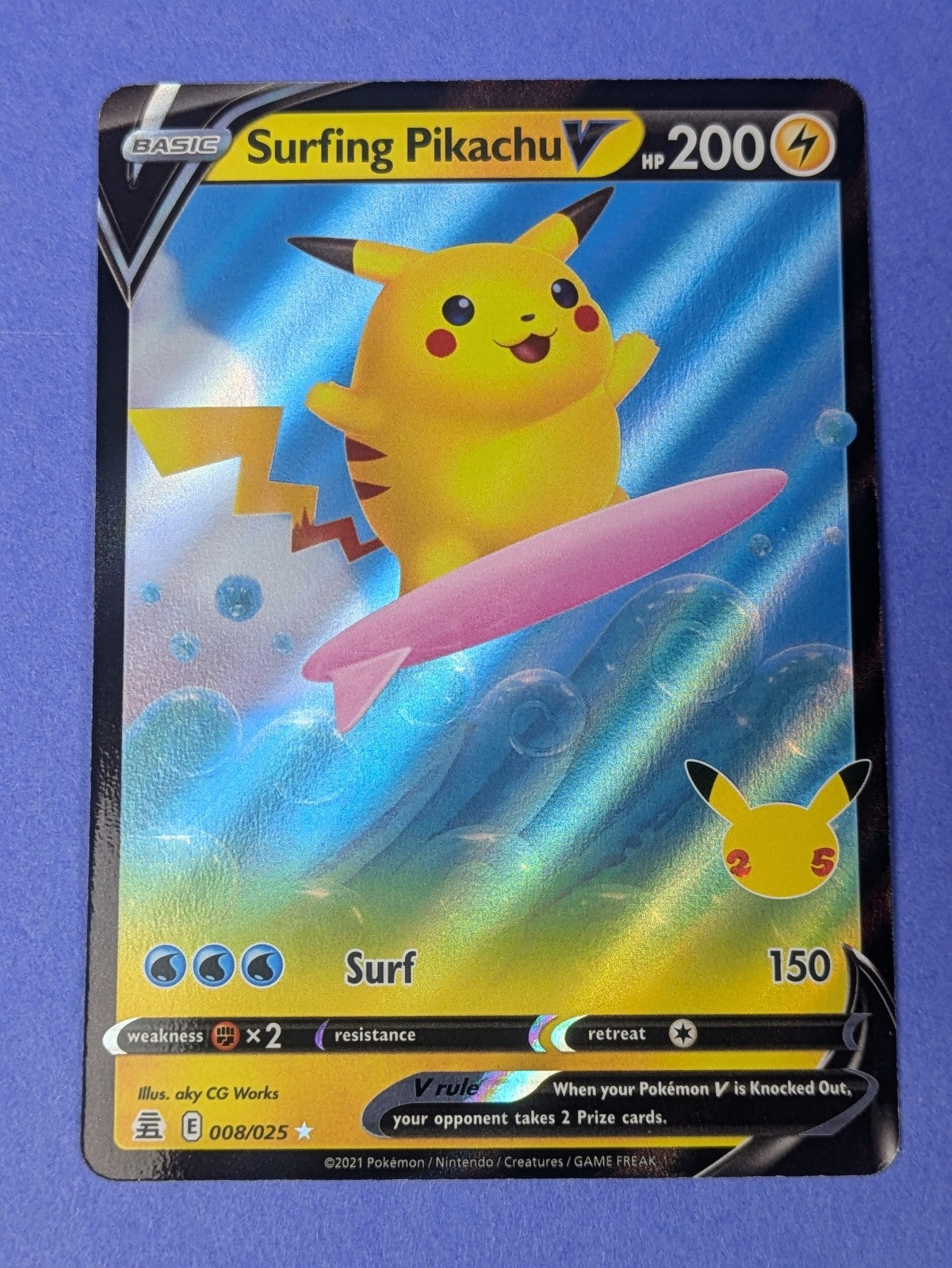 Surfing Pikachu V - 008/025 - Ultra Rare Celebrations - Pokemon Card - NM