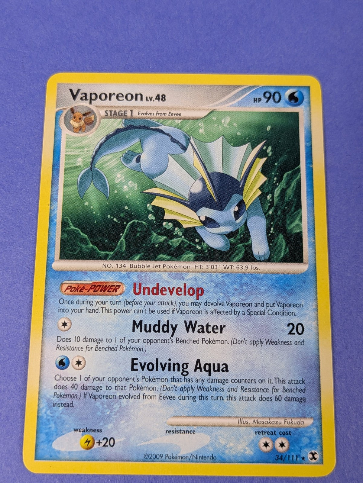 Vaporeon - 34/111 - Rare Rising Rivals - Pokemon Card - LP