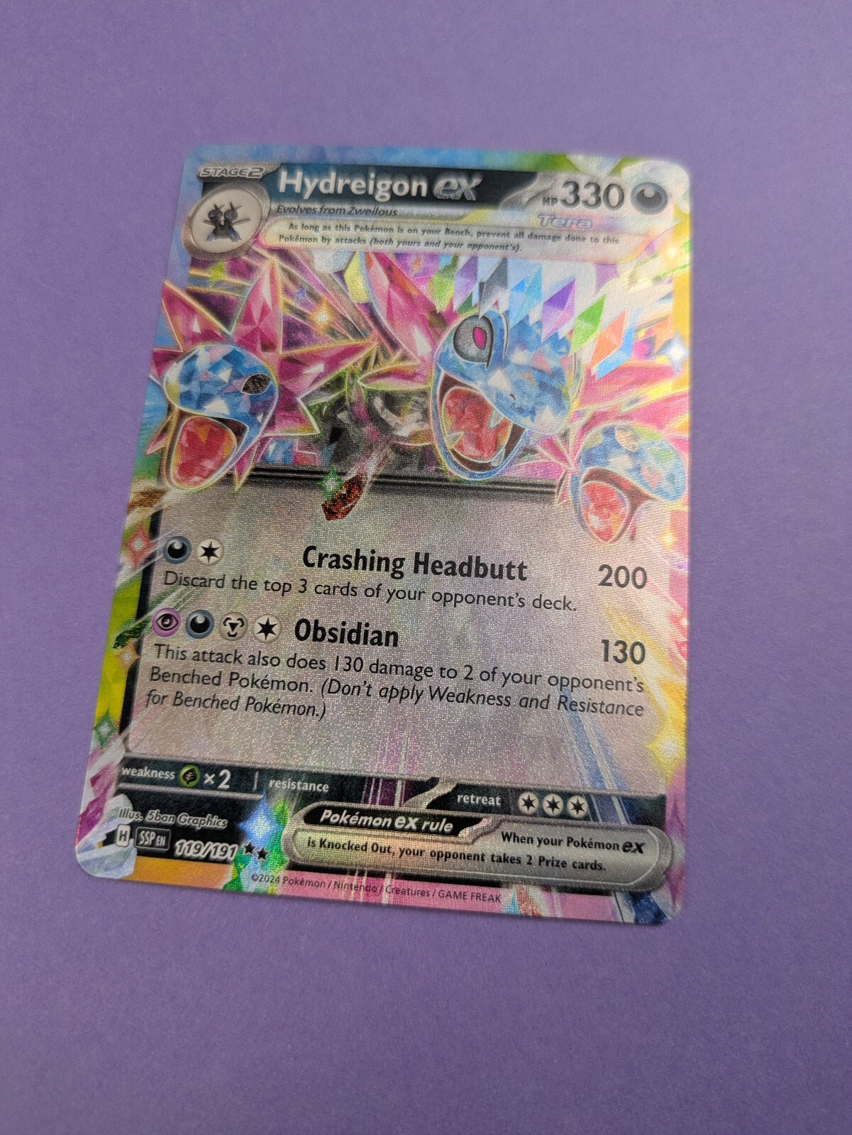 Hydreigon ex- 119/191 - Double Rare Scarlet & Violet -Pokemon Card-Near Mint