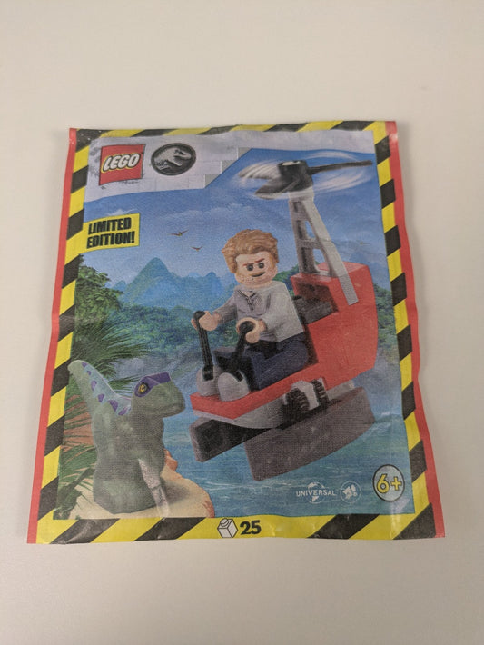 Lego Jurassic World: Owen with Helicopter and Raptor paper bag Set 122403 NEW